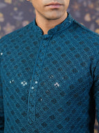 House of Pataudi Ethnic Motifs Embroidered Sequinned Straight Kurta With Churidar | Grocsy