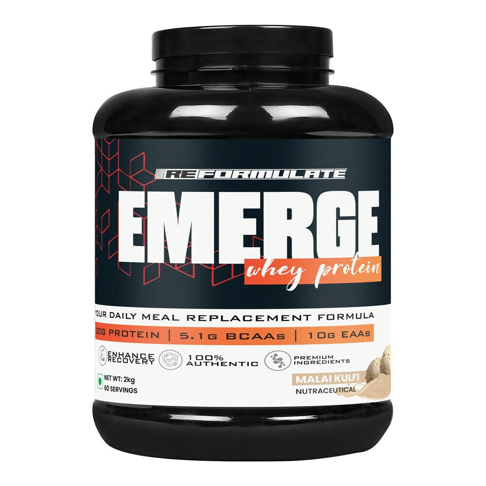 Reformulate Emerge I Whey Protein I Your Daily Meal Replacement Formula I 20 G I Protein I 5.1 G Bcaa's I 10 G Eaa's - Malai Kulfi | Grocsy