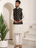 Sojanya Band Collar Straight Kurta & Churidar with Nehru jacket | Grocsy