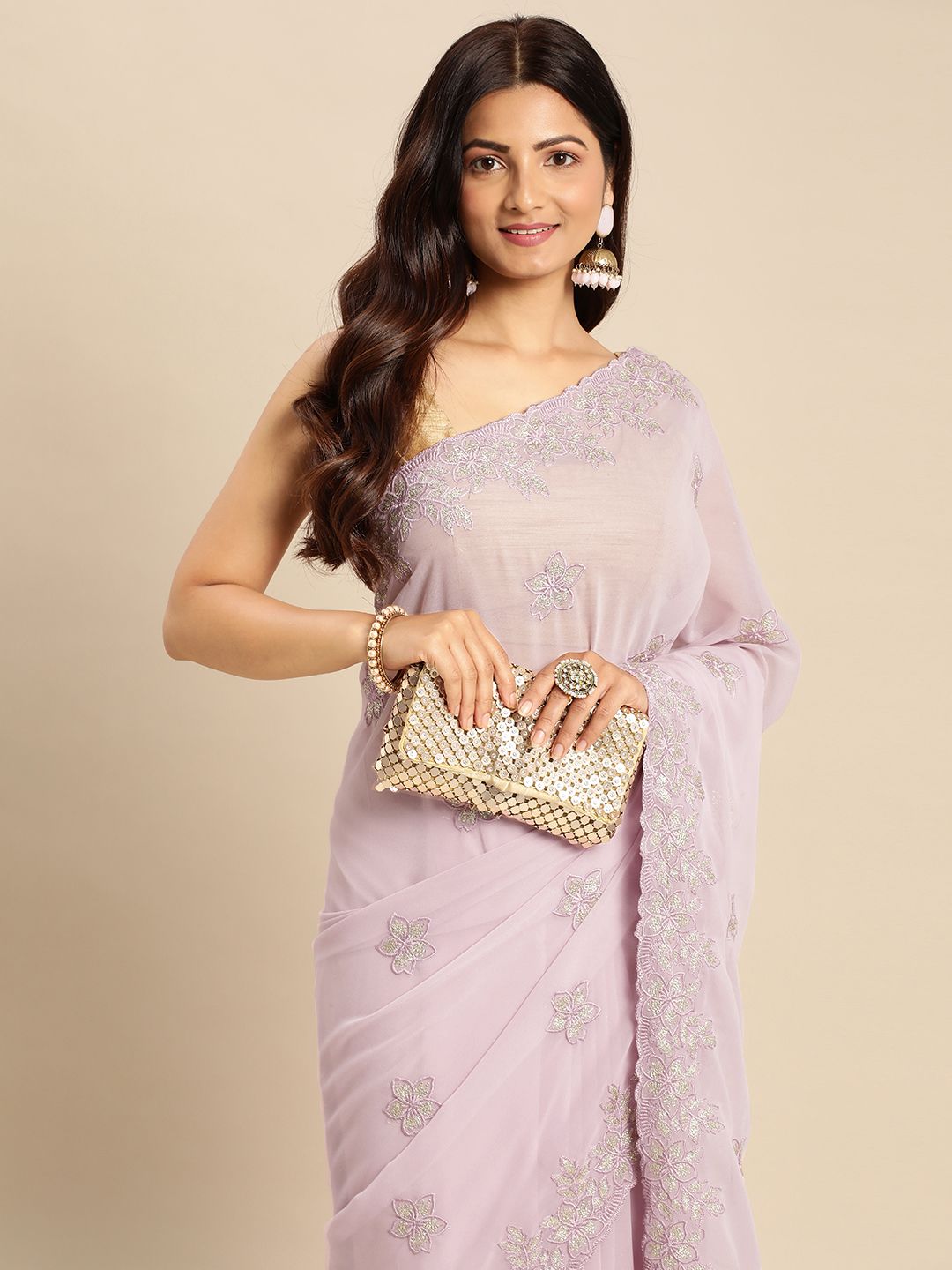 kasee Floral Zari Pure Georgette Saree | Grocsy