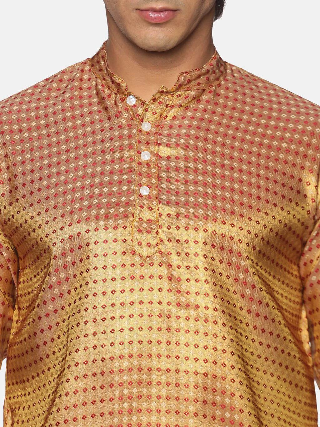 Sethukrishna Men Gold-Toned Striped Kurta with Dhoti Pants | Grocsy