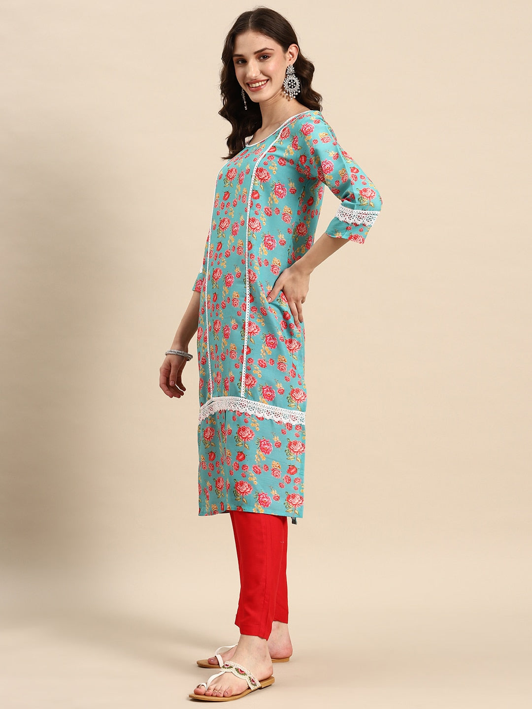 Sangria Women Floral Printed Regular Kurta with Trousers & With Dupatta | Grocsy