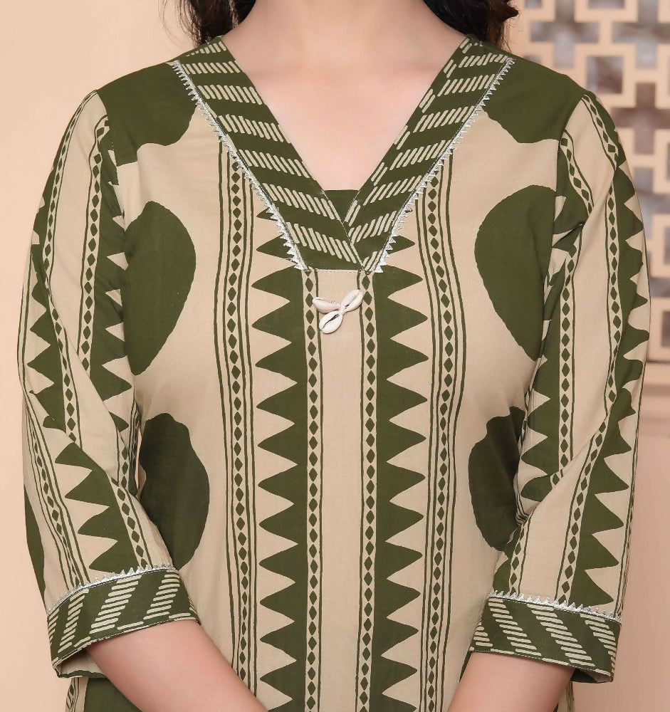 Miravan Womens Straight Polka Dot Printed Green Kurta With Palazzo | Grocsy