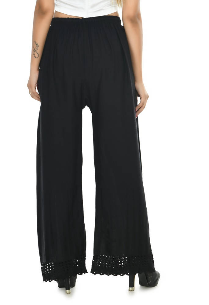 Mominos Fashion Moeza Reyon Cotton Black Cut Work Palazzo | Grocsy