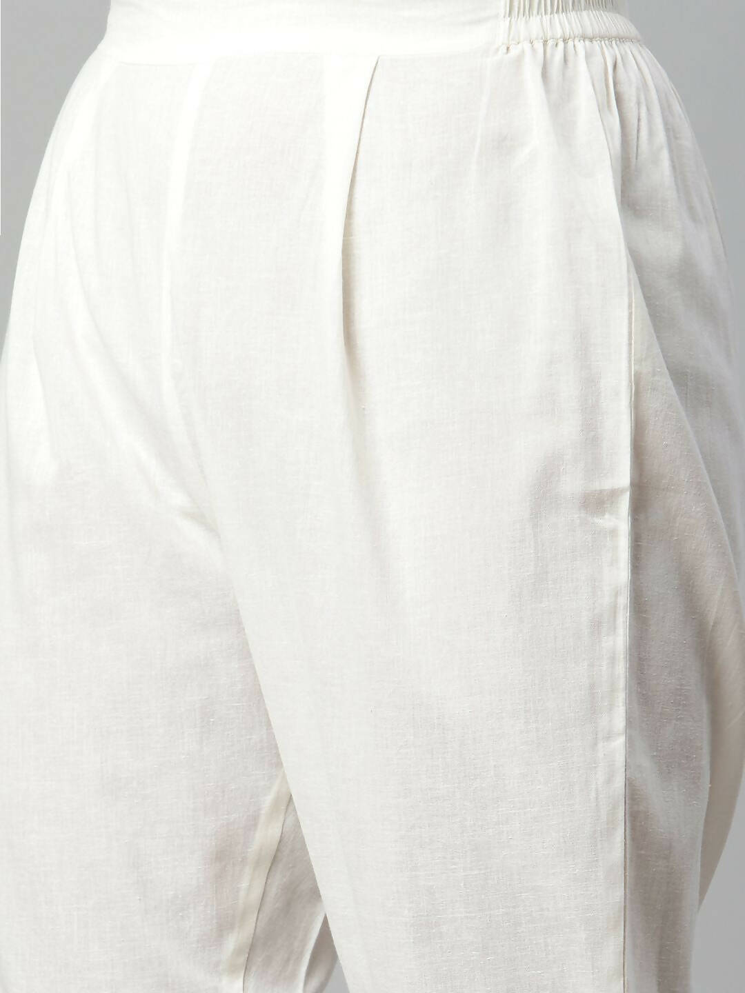 Ahalyaa Womens Off White Pure Cotton Printed Kurta Pant Set | Grocsy