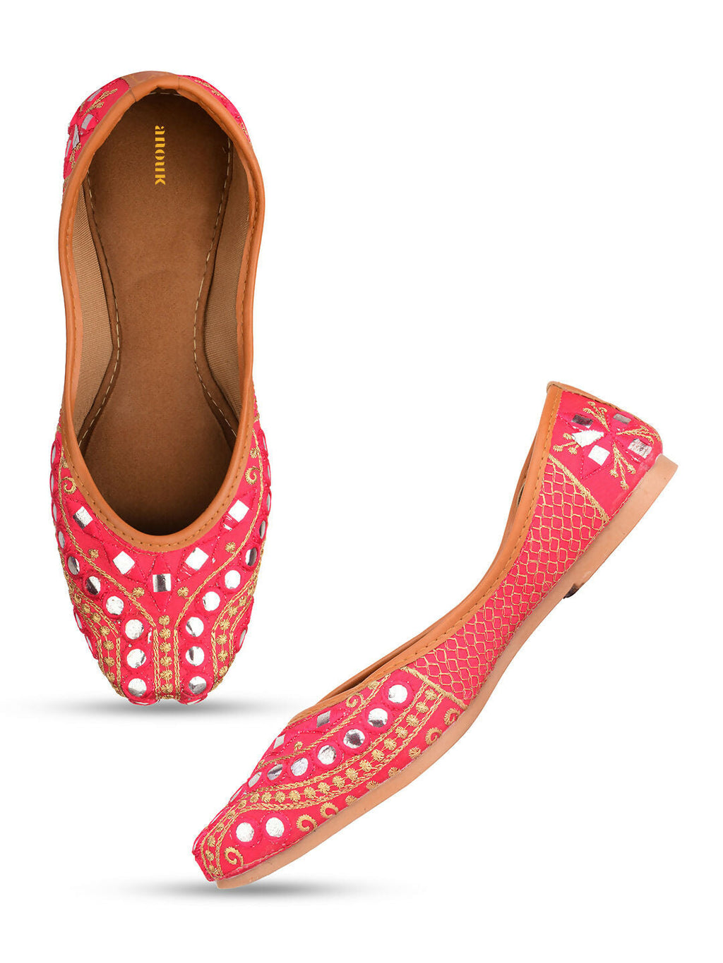 Desi Colour Women Indian Ethnic Footwear-Mini Dabka-Pink Mirror Lines | Grocsy