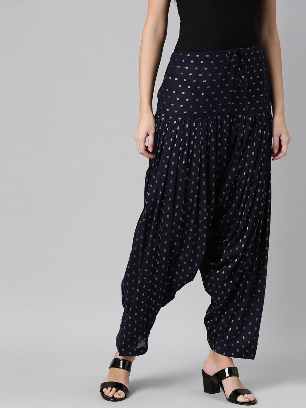 Souchii Navy Blue & Beige Woven-Design Pure Cotton Patiala | Grocsy
