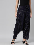 Souchii Navy Blue & Beige Woven-Design Pure Cotton Patiala | Grocsy