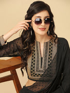 Sangria Black Geometric Woven Design Saree | Grocsy