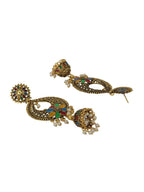 Anikas Creation Gold-Toned & Multicoloured Contemporary Jhumkas Earrings | Grocsy