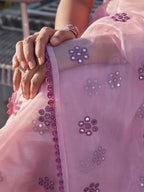 Tikhi Imli Floral Mirror Work Organza Saree | Grocsy