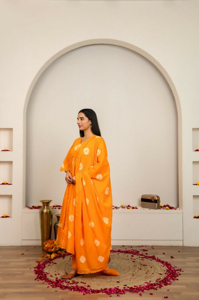 Joban Fashion Orange Tie & Dye Cotton Suit Set | Grocsy