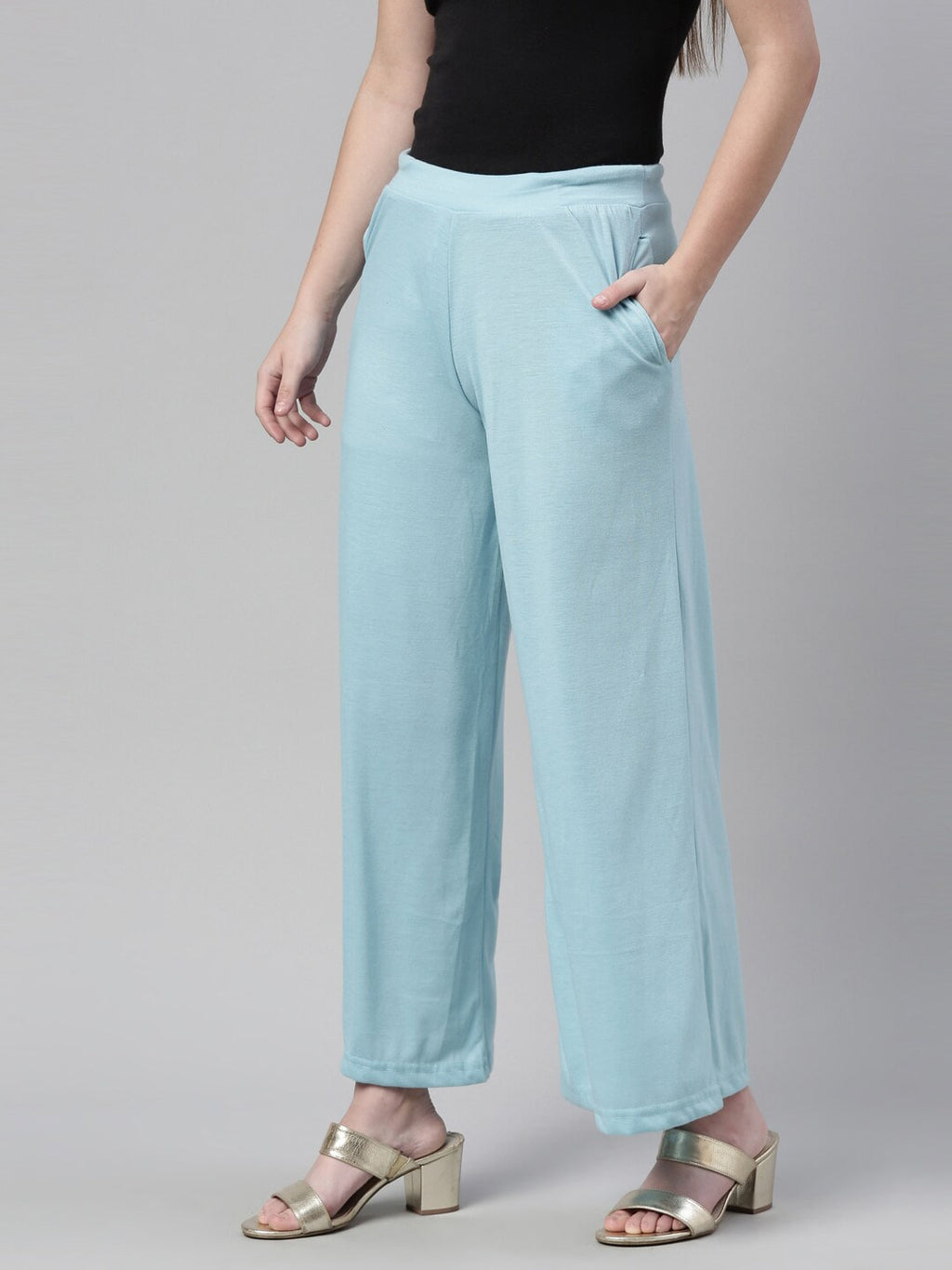 Souchii Blue Knitted Palazzos | Grocsy