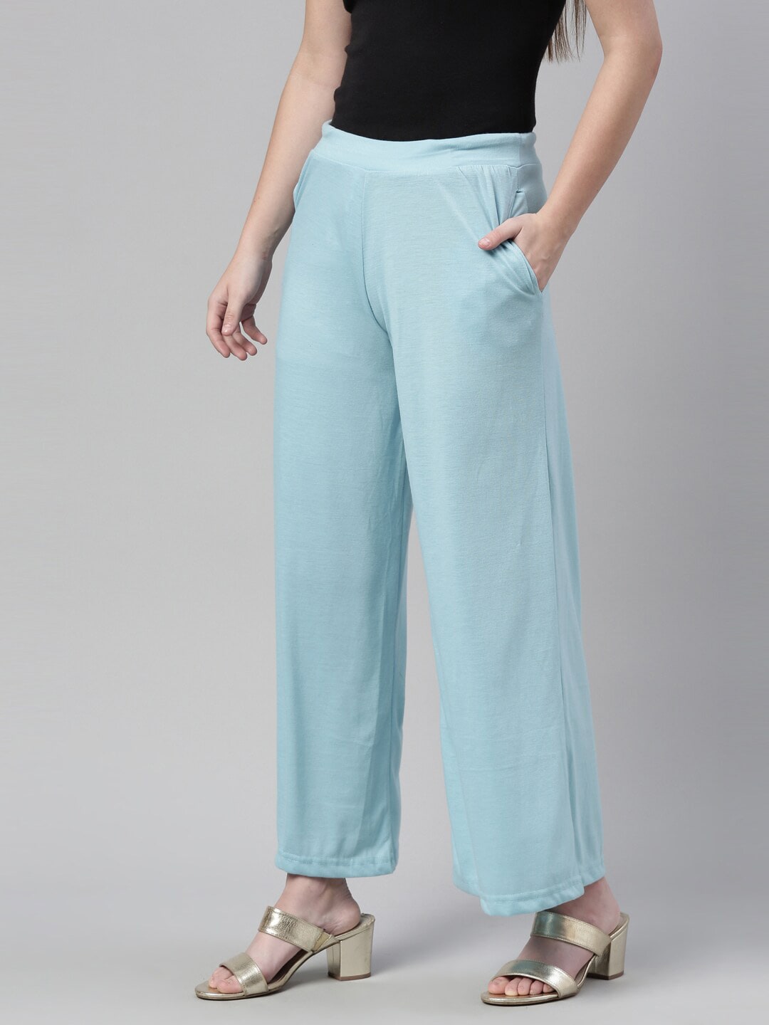 Souchii Blue Knitted Palazzos | Grocsy