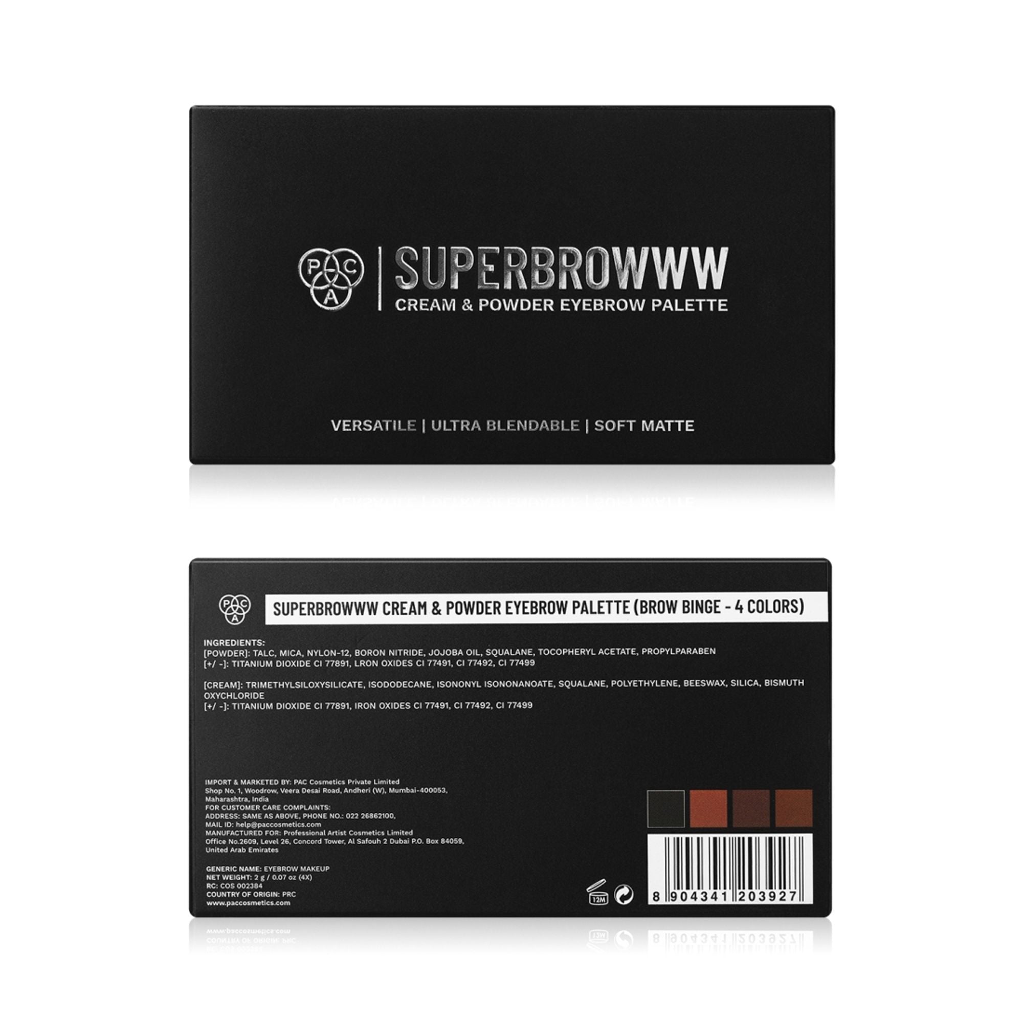 PAC Studio SuperBrowww Palette X4 02 Brow Binge - Cream & Powder Formula, Natural Shades, Seamless Blending | Grocsy