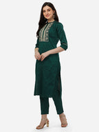 HERE&NOW Women Embroidered Thread Work Kurta with Trousers | Grocsy
