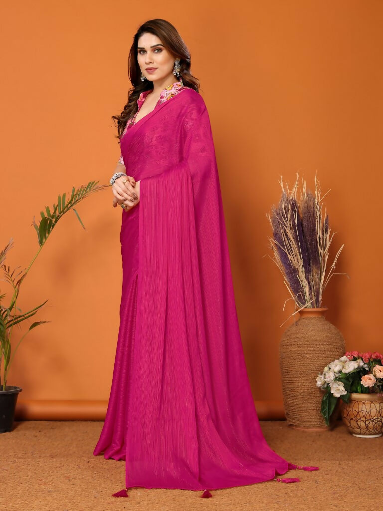 Partywear Designer Pink Polyester Zari Fancy Saree - Starwalk | Grocsy