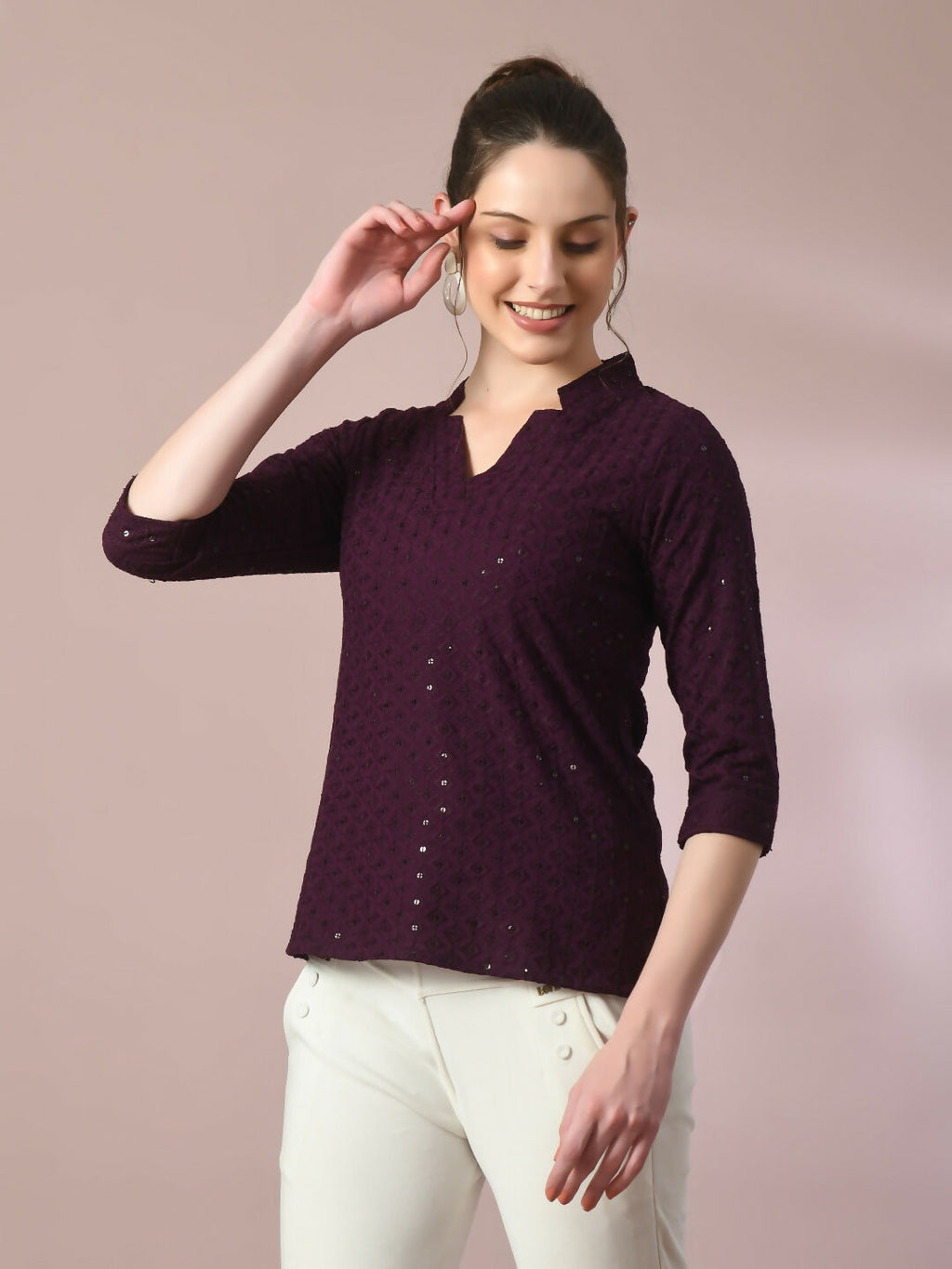Myshka Women's Violet Embellished Cotton Regular Party Tunic | Grocsy