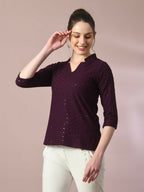 Myshka Women's Violet Embellished Cotton Regular Party Tunic | Grocsy