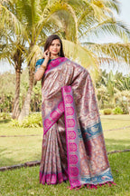 Vastranavya Boutique Collection Kanjivaram Soft Silk Saree With Unstitched Blouse -  Dark_Peach | Grocsy