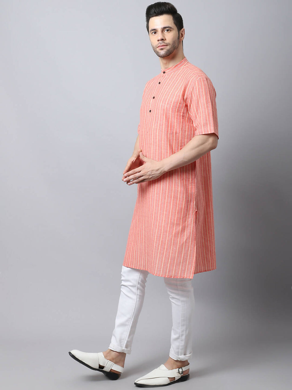 Even Apparels Beige Pure Cotton Men's Kurta With Band Collar (STR1171) | Grocsy