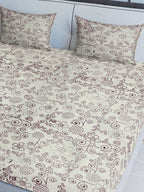 Sangria Maroon & Grey Ethnic Motif Printed 200TC Pure Cotton King Bedsheet Set | Grocsy