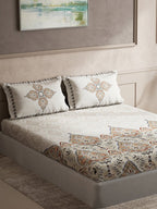 DDecor Orange & Red Ethnic Motifs Cotton 140 TC King Bedsheet With 2 Pillow Covers | Grocsy