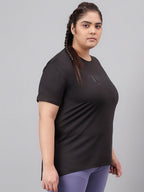 MKH Plus Size Typography Printed Drop Shoulder Sleeves Relaxed Fit Dri-FIT Sports T-Shirt | Grocsy