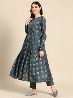 Sangria Women Ethnic Motifs Printed Empire Gotta Patti Kurta with Trousers | Grocsy