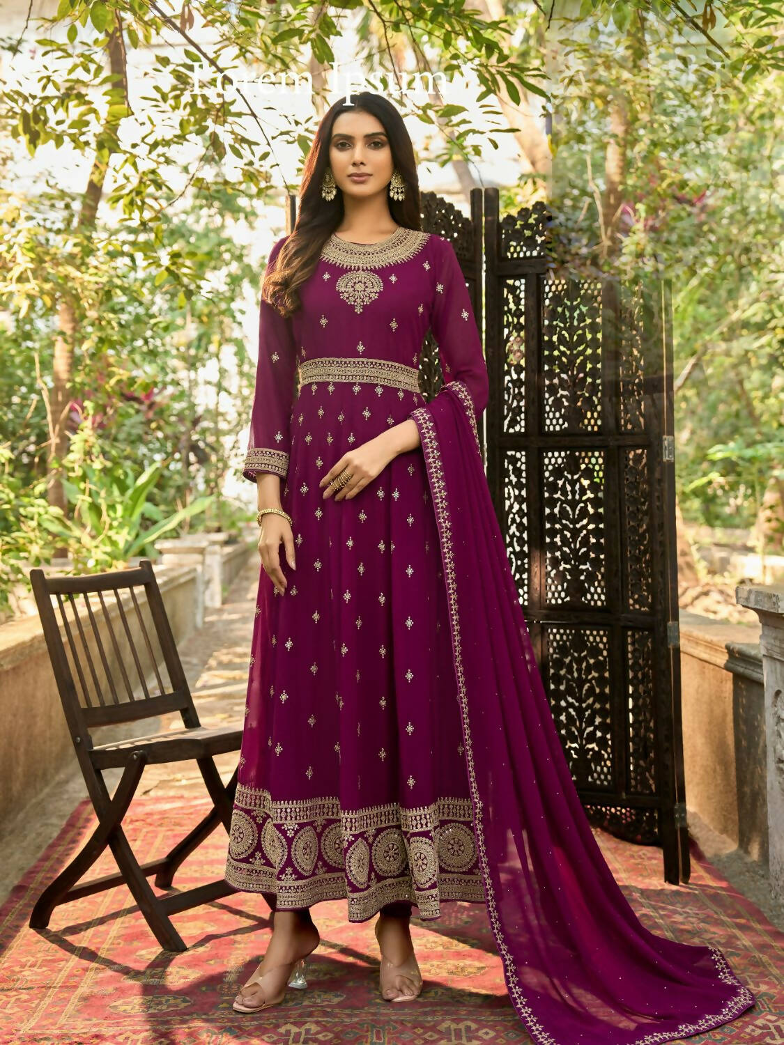 Wine Heavy Faux Georgette Anarkali Embroidered Kurta Set - Dhvani | Grocsy