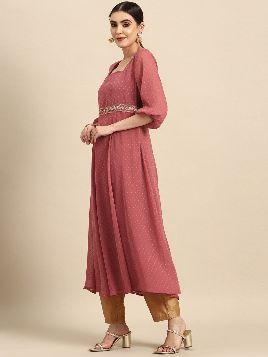 All About You Square Neck Dobby Weave A-Line Kurta With Dupatta | Grocsy