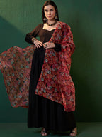 Sangria Black Sweetheart Neck Anarkali Kurta With Dupatta | Grocsy
