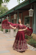 Vastranavya Designer Heavy Sequins & Thread Embroidered work Lehenga Choli - Maroon | Grocsy