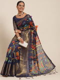 Saree Mall Navy Blue Kalamkari Saree | Grocsy