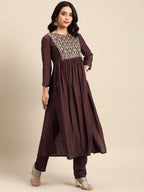 All About You Floral Embroidered Pleated Sequinned Kurta with Trousers | Grocsy