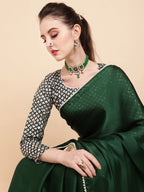 Sangria Green Sequinned Satin Saree | Grocsy