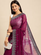 kasee Embroidered Ethnic Motifs Zari Pure Georgette Saree | Grocsy