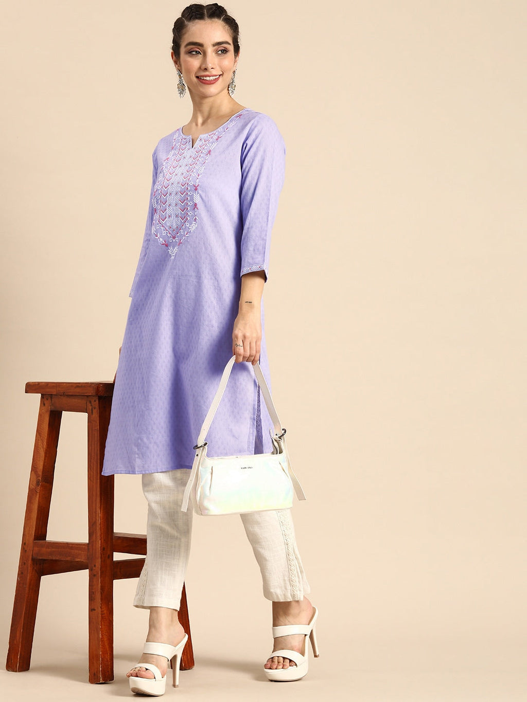 Sangria Women Lavender Yoke Design Kurta | Grocsy