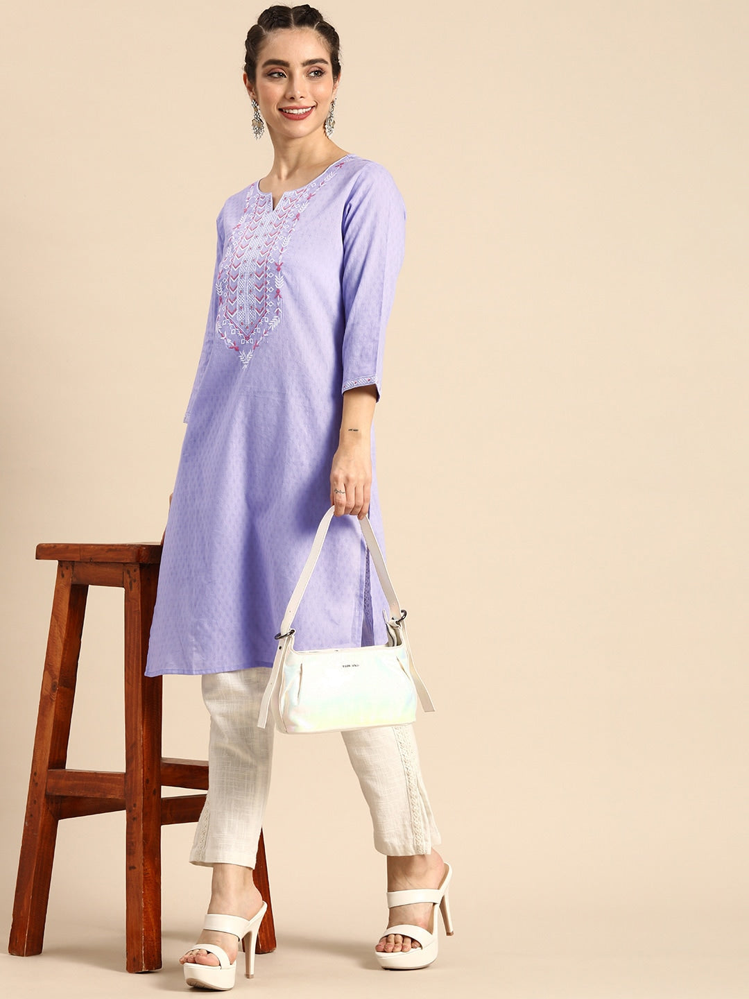 Sangria Women Lavender Yoke Design Kurta | Grocsy