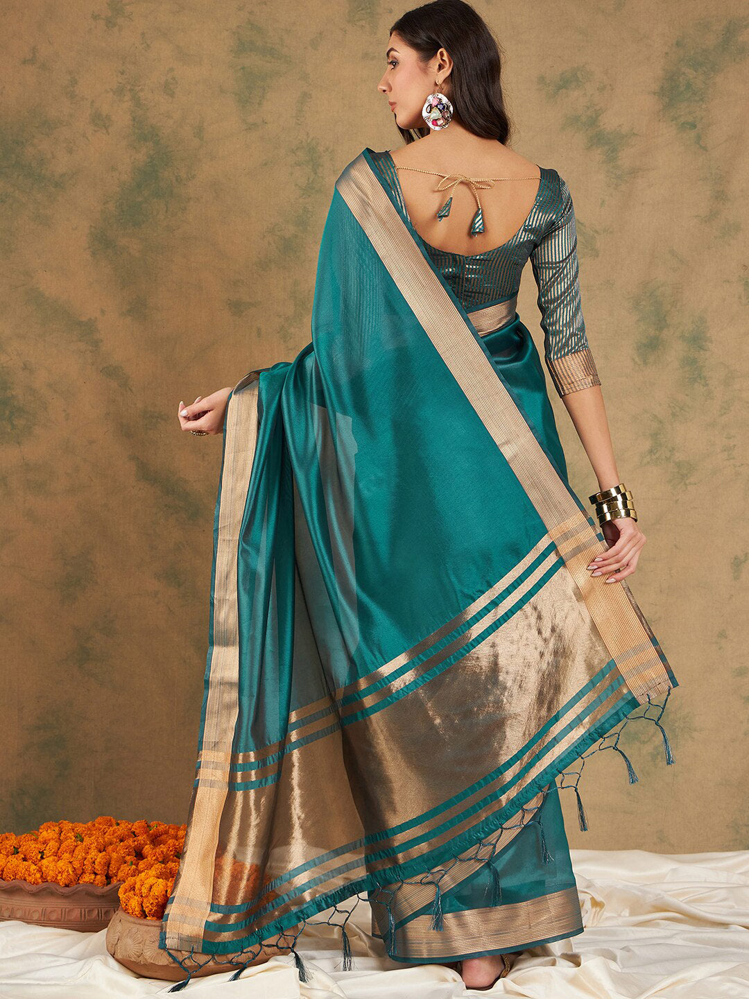 Sangria Organza Zari Kanjeevaram Saree | Grocsy