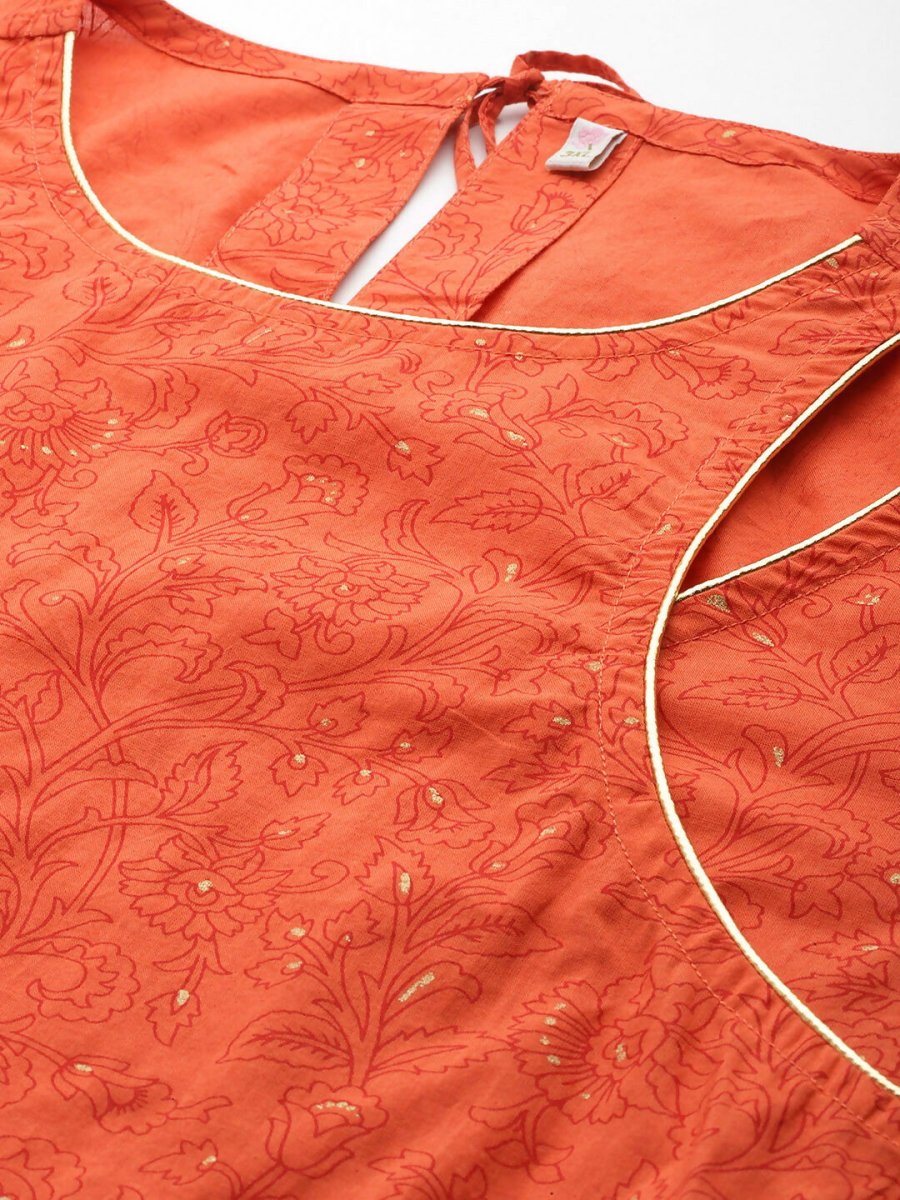 Ahalyaa Women's Traditional wear Kurta Set - Orange | Grocsy