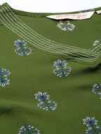 All About You Women Green Floral Printed Regular V-Neck Kurta with Trousers | Grocsy