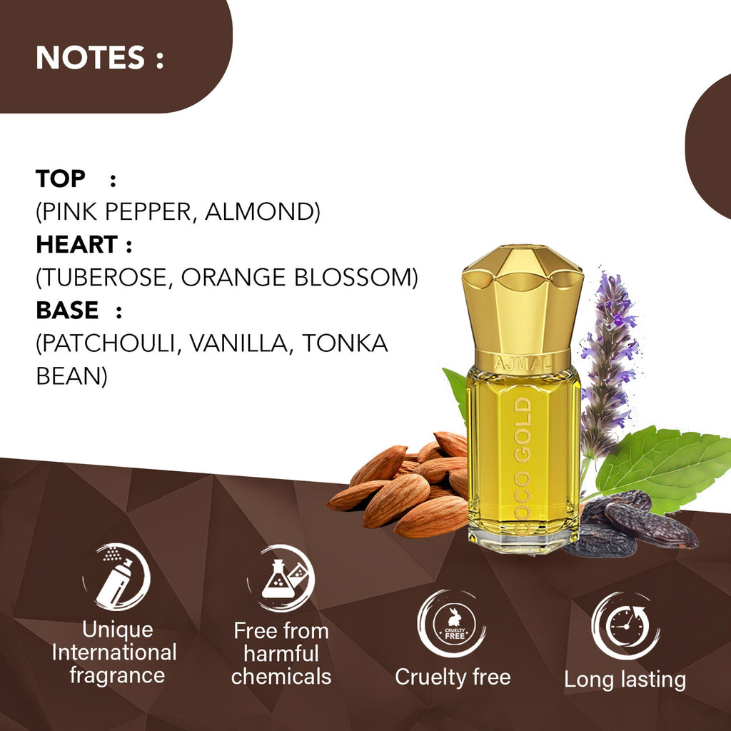 Ajmal India Coco Gold Attar Concentrated Perfume For Her | Grocsy