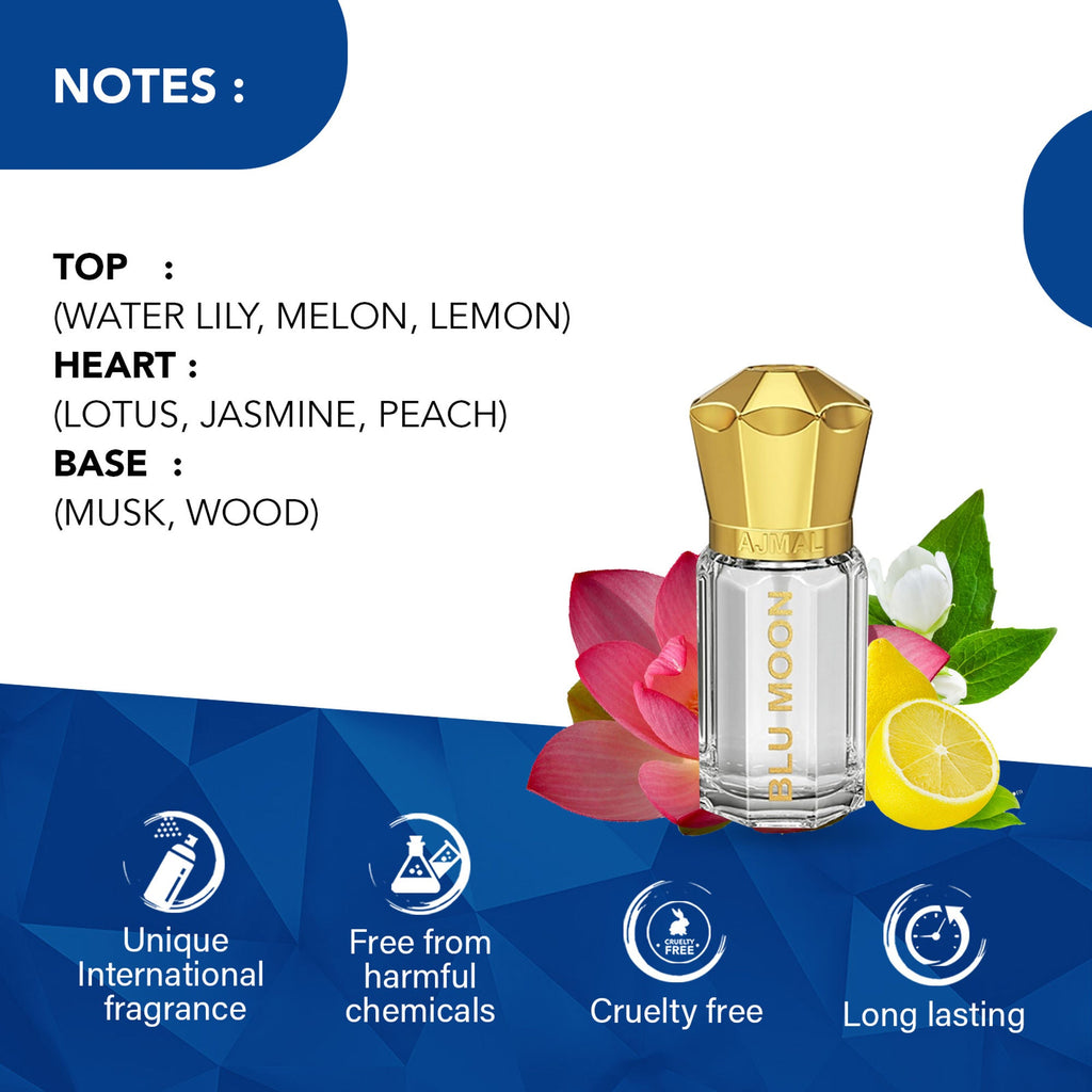 Ajmal India Blu Moon Attar Concentrated Perfume For Her | Grocsy