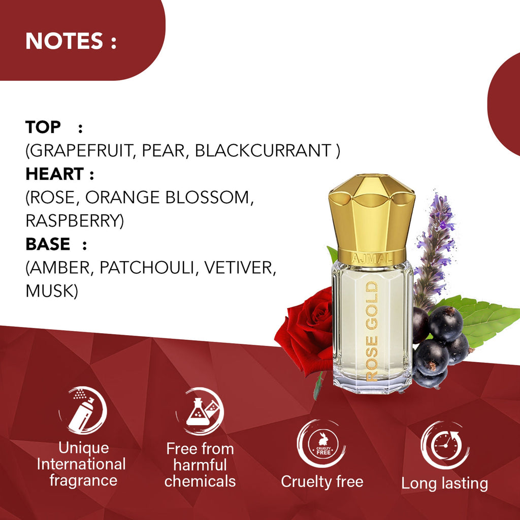 Ajmal India Rose Gold Attar Concentrated Perfume For Her | Grocsy