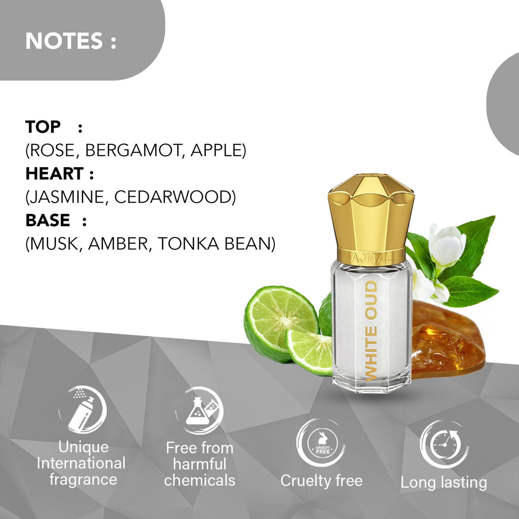 Ajmal India White Oud Attar Concentrated Perfume For Her | Grocsy