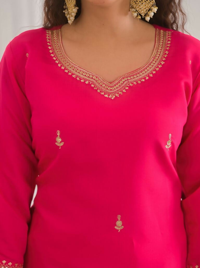 Ethnic Festive Wear Viscose Chanderi Pink Stitched Suit With Dupatta - Tanisha | Grocsy