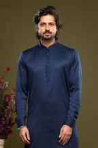 Raivat Ethnic Art Banarasi Silk Thread Work Kurta Pajama In Blue Colour | Grocsy