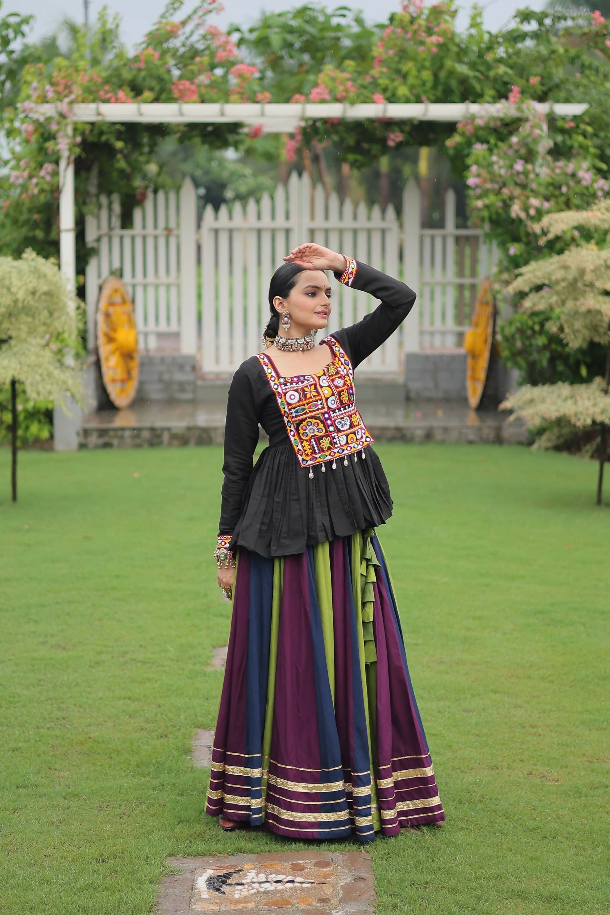 Lorenvalley Fashion Multicolor Rayon with Attractive Gota-Patti Lace Lehenga Choli | Grocsy