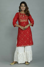Alvano Printed Stylish A-line Kurti with Sharara set for Women and Girls Rayon (Orange) | Grocsy